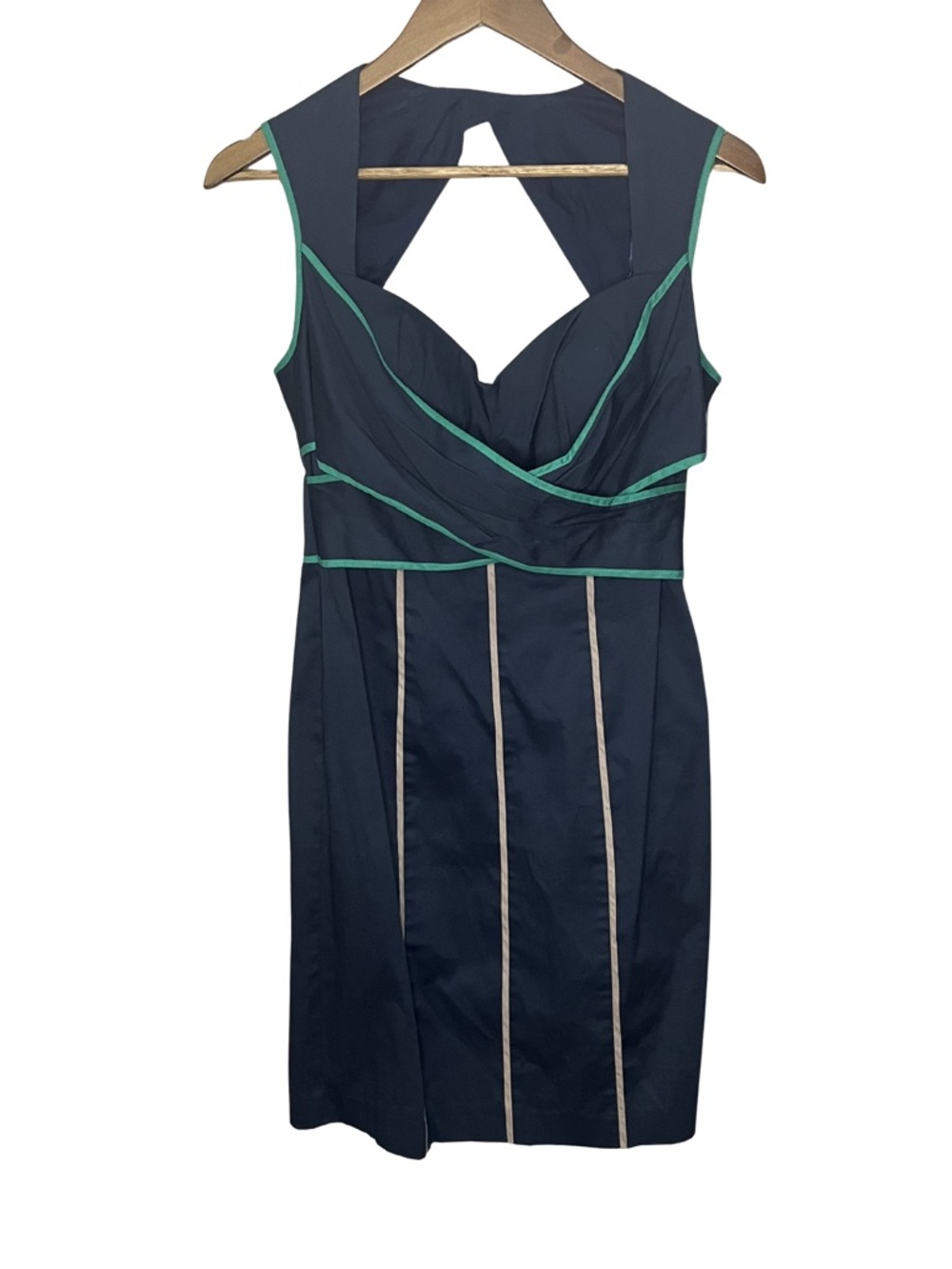 Jessica Simpson Womens Midi Dress 8 Feminine Fitted Sweetheart Navy Green Dressy